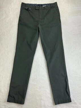 Ted Baker Genay Chino Pants Mens 32R Dark Green Mid Rise Slim Flat Front Logo